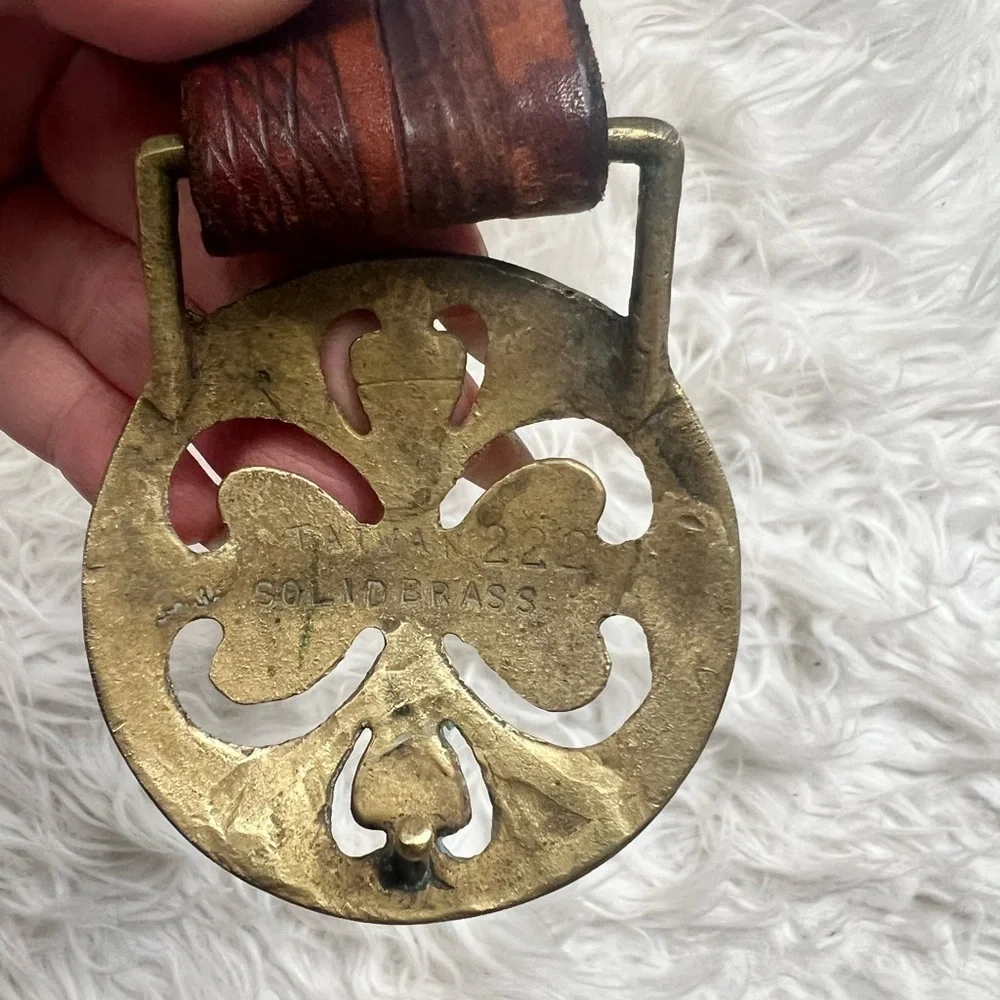 Vintage Solid Brass Four Leaf Clover Belt Unique Leather Design